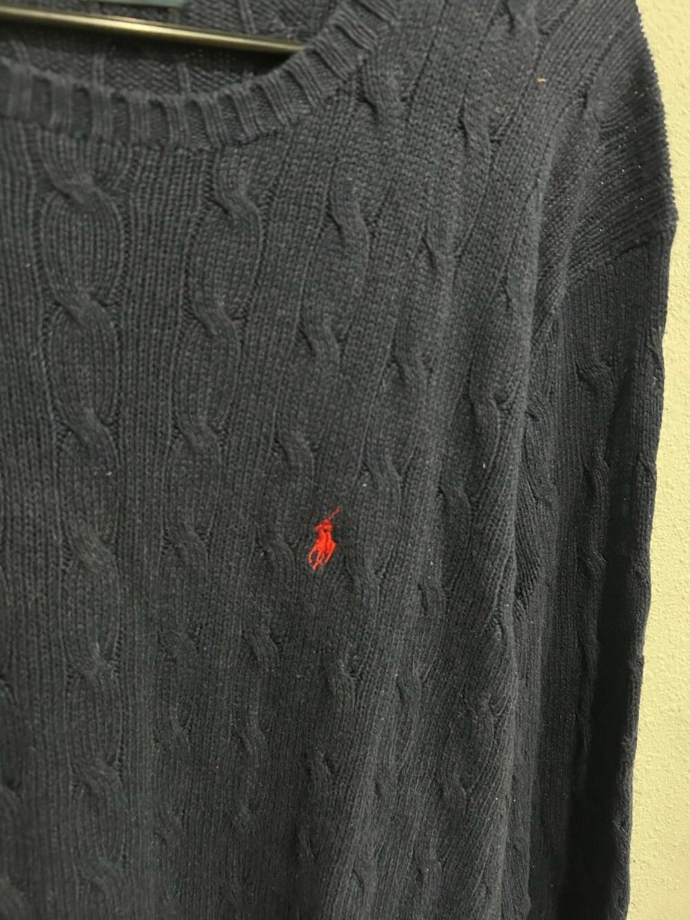Polo By Ralph Lauren Navy Cable Knit Crewneck Sweater Silk Long Sleeve Sz XL - Picture 4 of 9